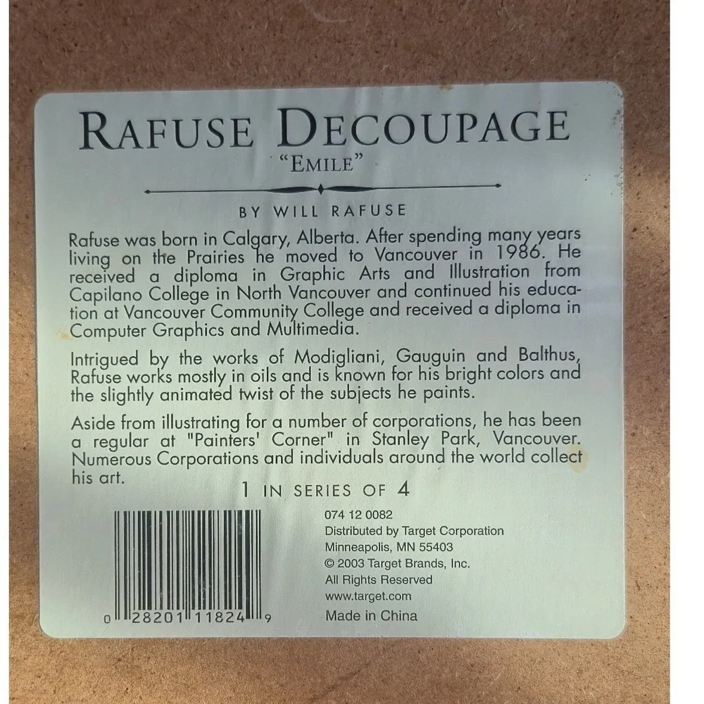 Set of 4 Vintage Decoupage Wall Art Target 2003 Will Rafuse O.K. Gerard Bistro